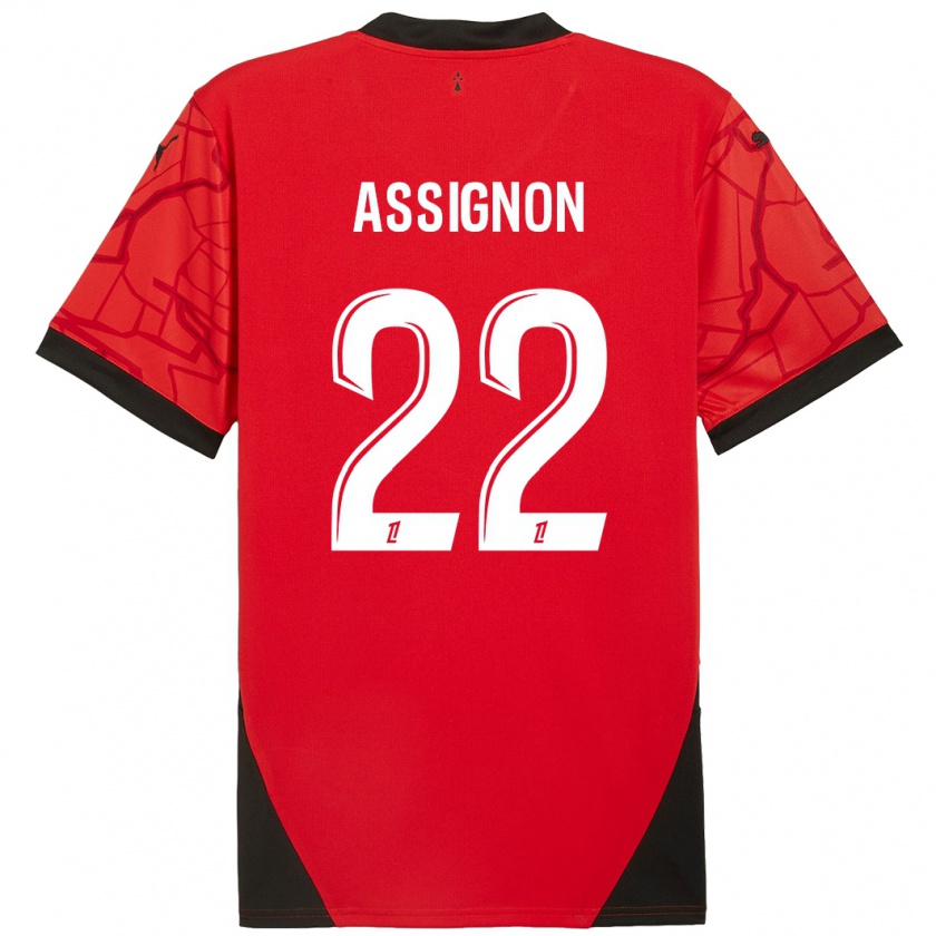 Kandiny Niño Camiseta Lorenz Assignon #22 Rojo Negro 1ª Equipación 2024/25 La Camisa Chile