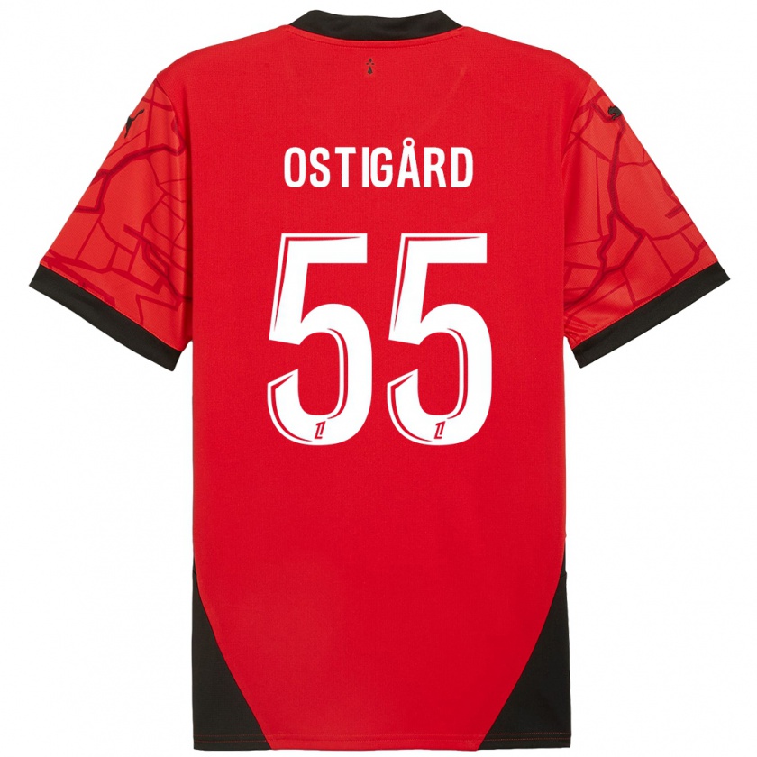 Kandiny Niño Camiseta Leo Østigård #55 Rojo Negro 1ª Equipación 2024/25 La Camisa Chile