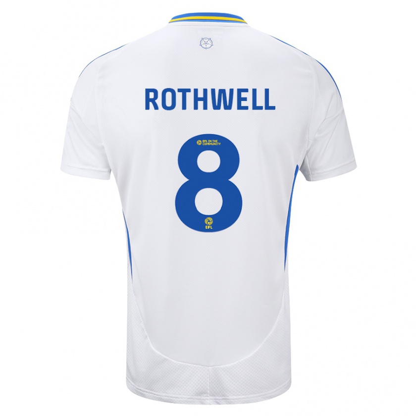 Kandiny Niño Camiseta Joe Rothwell #8 Blanco Azul 1ª Equipación 2024/25 La Camisa Chile