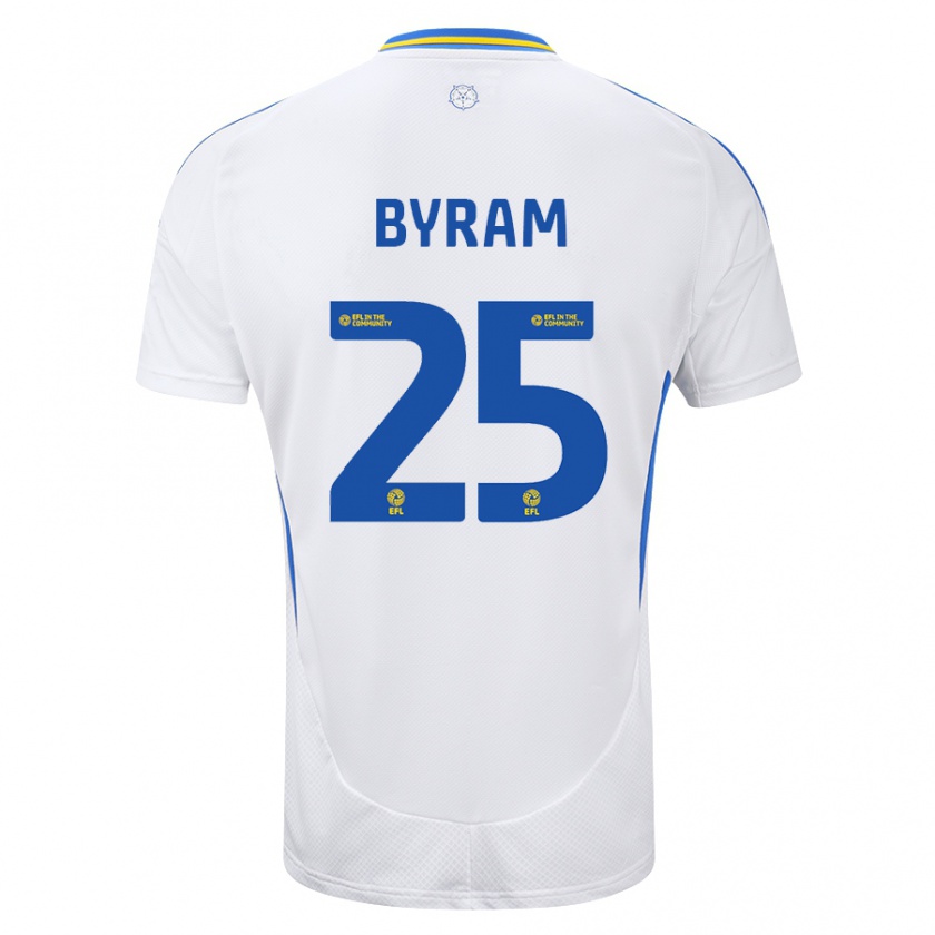 Kandiny Niño Camiseta Sam Byram #25 Blanco Azul 1ª Equipación 2024/25 La Camisa Chile