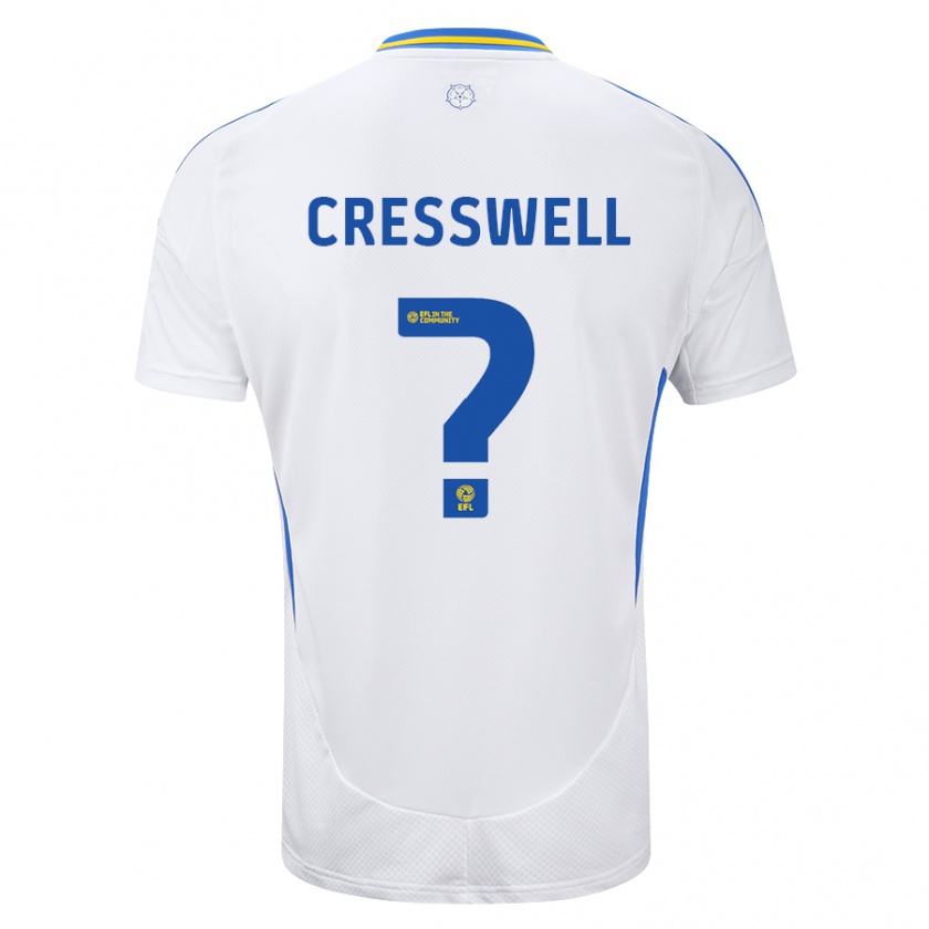 Kandiny Niño Camiseta Alfie Cresswell #0 Blanco Azul 1ª Equipación 2024/25 La Camisa Chile