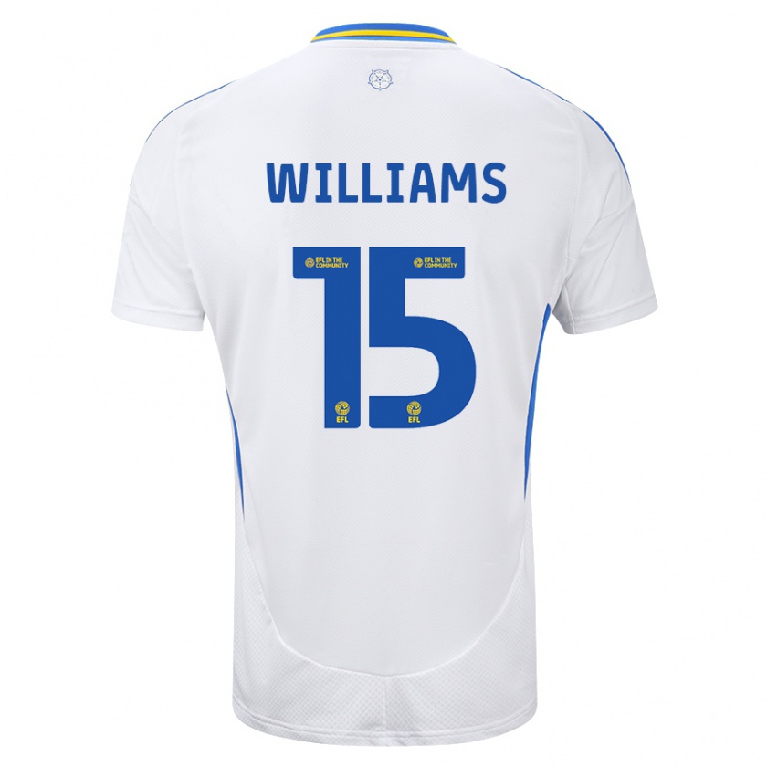 Kandiny Niño Camiseta Paige Williams #15 Blanco Azul 1ª Equipación 2024/25 La Camisa Chile