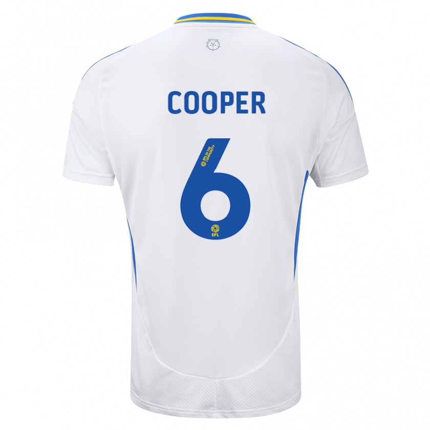 Kandiny Niño Camiseta Liam Cooper #6 Blanco Azul 1ª Equipación 2024/25 La Camisa Chile