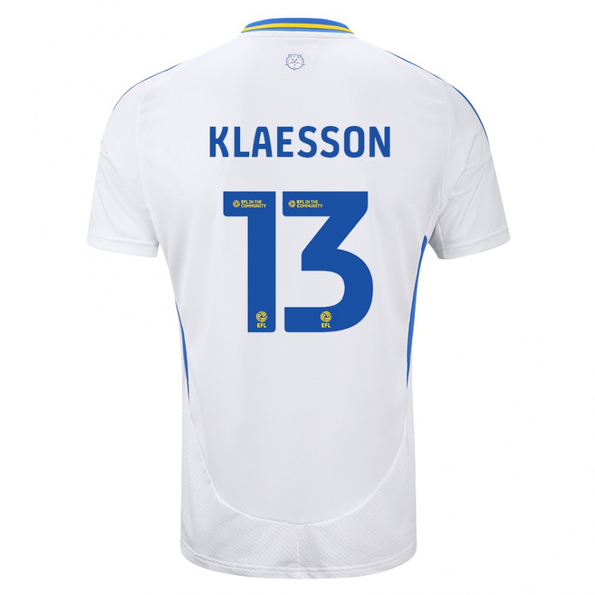 Kandiny Niño Camiseta Kristoffer Klaesson #13 Blanco Azul 1ª Equipación 2024/25 La Camisa Chile