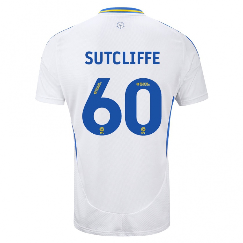 Kandiny Niño Camiseta Harvey Sutcliffe #60 Blanco Azul 1ª Equipación 2024/25 La Camisa Chile