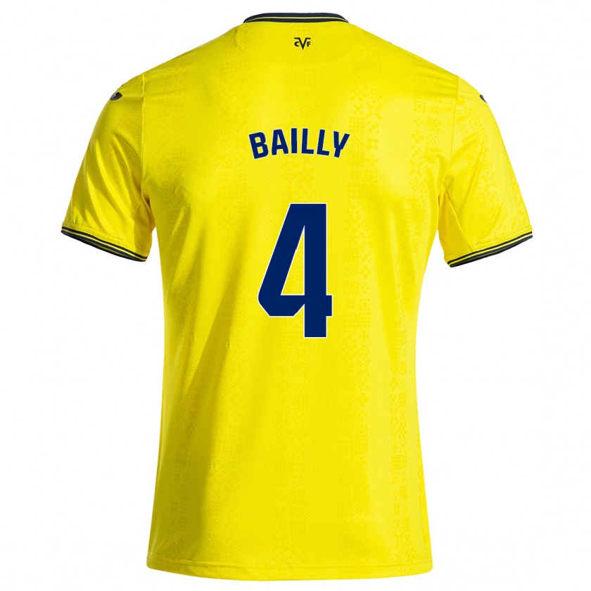 Kandiny Niño Camiseta Eric Bailly #4 Amarillo Negro 1ª Equipación 2024/25 La Camisa Chile