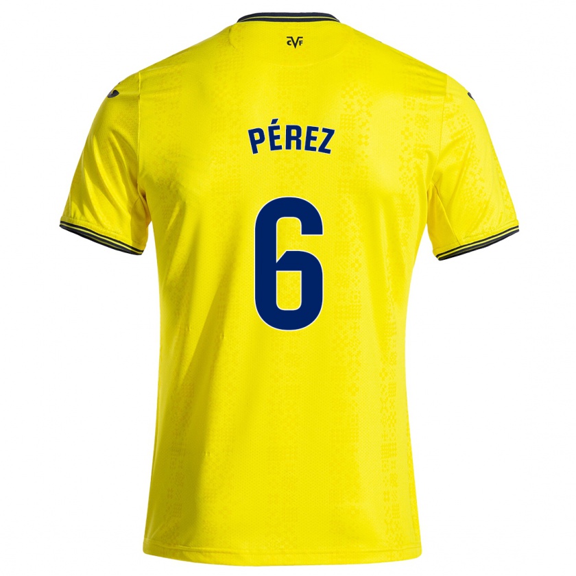 Kandiny Niño Camiseta Hugo Pérez #6 Amarillo Negro 1ª Equipación 2024/25 La Camisa Chile