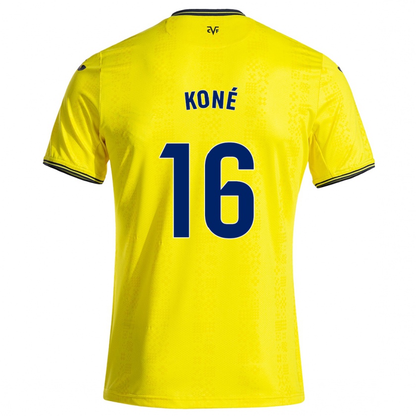 Kandiny Niño Camiseta Ayouba Koné #16 Amarillo Negro 1ª Equipación 2024/25 La Camisa Chile