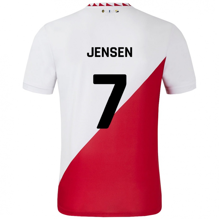 Kandiny Niño Camiseta Victor Jensen #7 Blanco Rojo 1ª Equipación 2024/25 La Camisa Chile