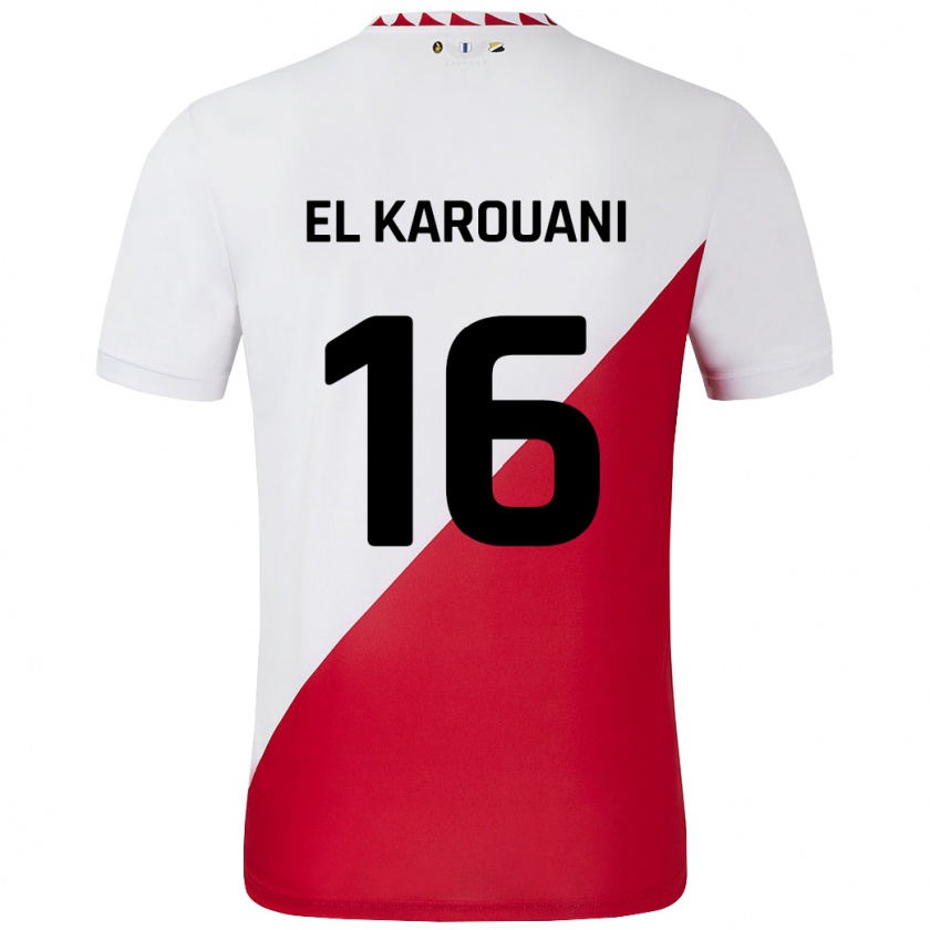 Kandiny Niño Camiseta Souffian El Karouani #16 Blanco Rojo 1ª Equipación 2024/25 La Camisa Chile