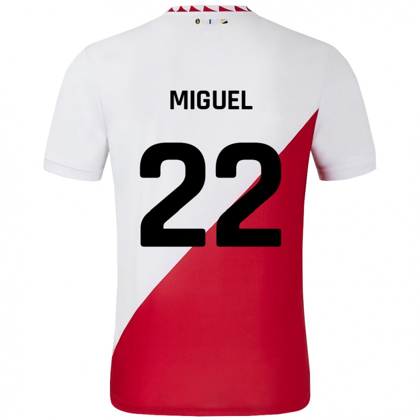 Kandiny Niño Camiseta Miguel Rodríguez #22 Blanco Rojo 1ª Equipación 2024/25 La Camisa Chile