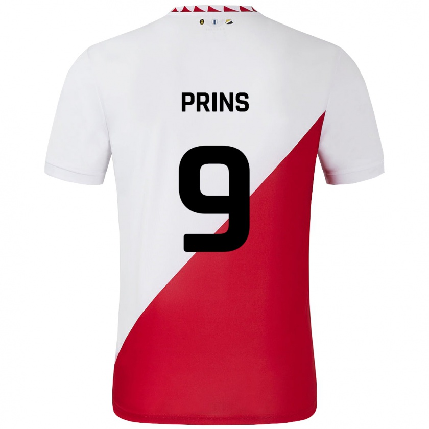 Kandiny Niño Camiseta Femke Prins #9 Blanco Rojo 1ª Equipación 2024/25 La Camisa Chile