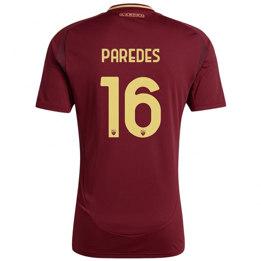 Kandiny Niño Camiseta Leandro Paredes #16 Rojo Marrón Dorado 1ª Equipación 2024/25 La Camisa Chile