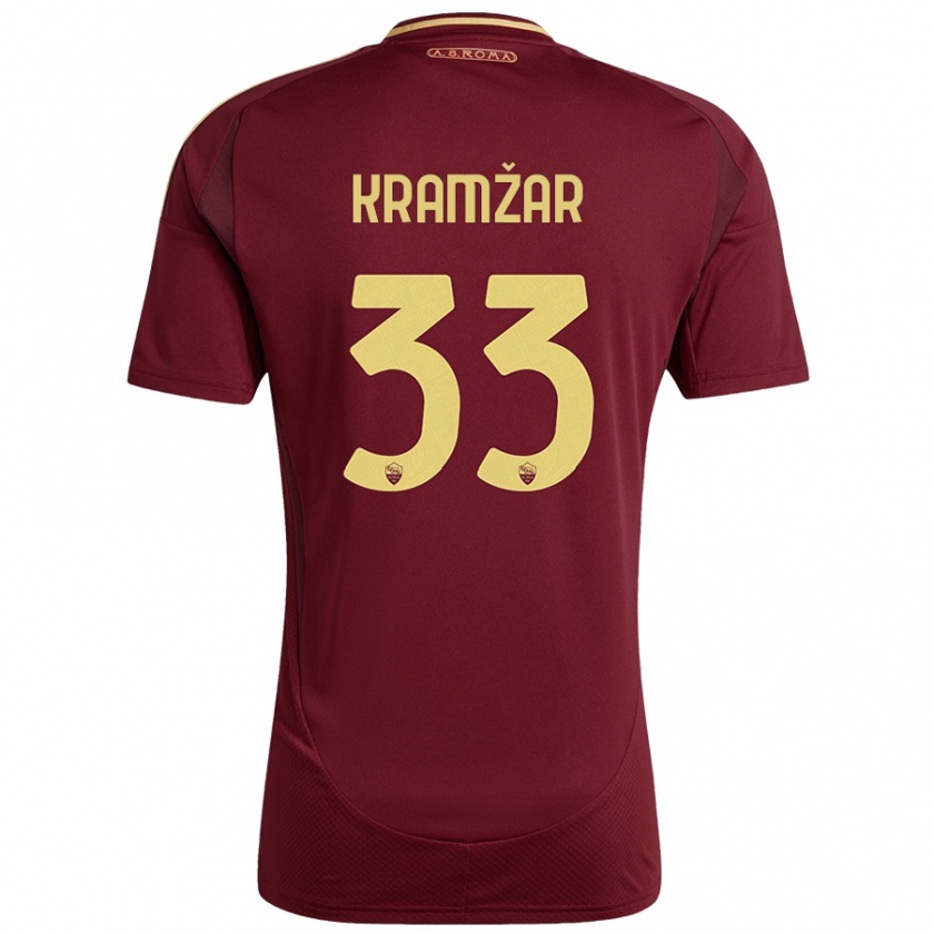 Kandiny Niño Camiseta Zara Kramžar #33 Rojo Marrón Dorado 1ª Equipación 2024/25 La Camisa Chile