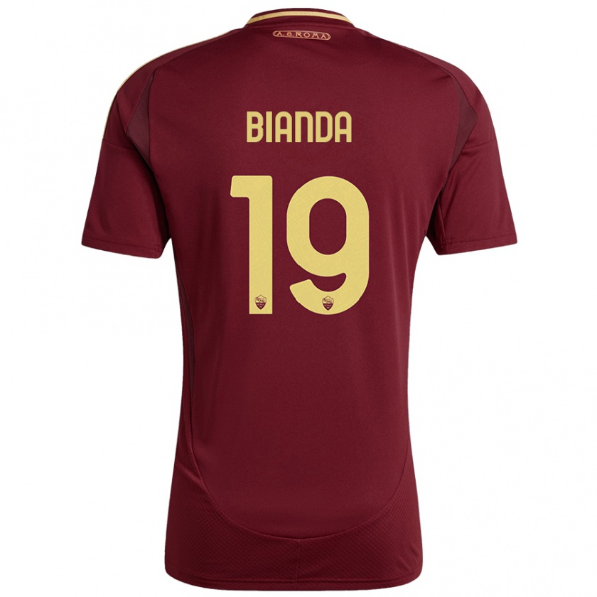 Kandiny Niño Camiseta William Bianda #19 Rojo Marrón Dorado 1ª Equipación 2024/25 La Camisa Chile