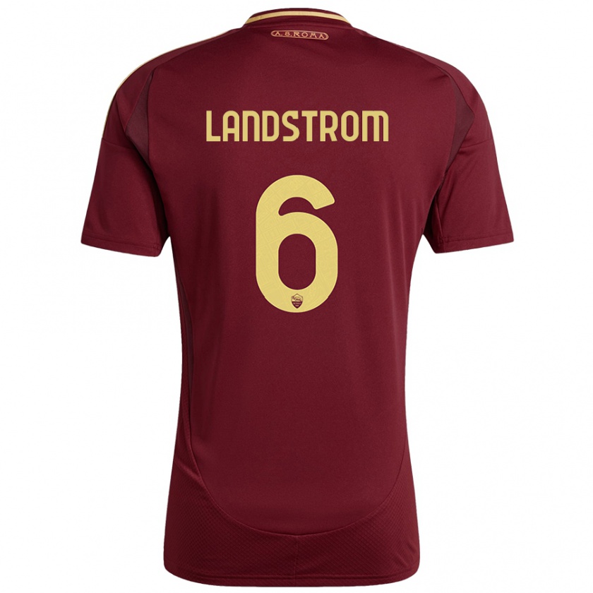 Kandiny Niño Camiseta Elin Landstrom #6 Rojo Marrón Dorado 1ª Equipación 2024/25 La Camisa Chile