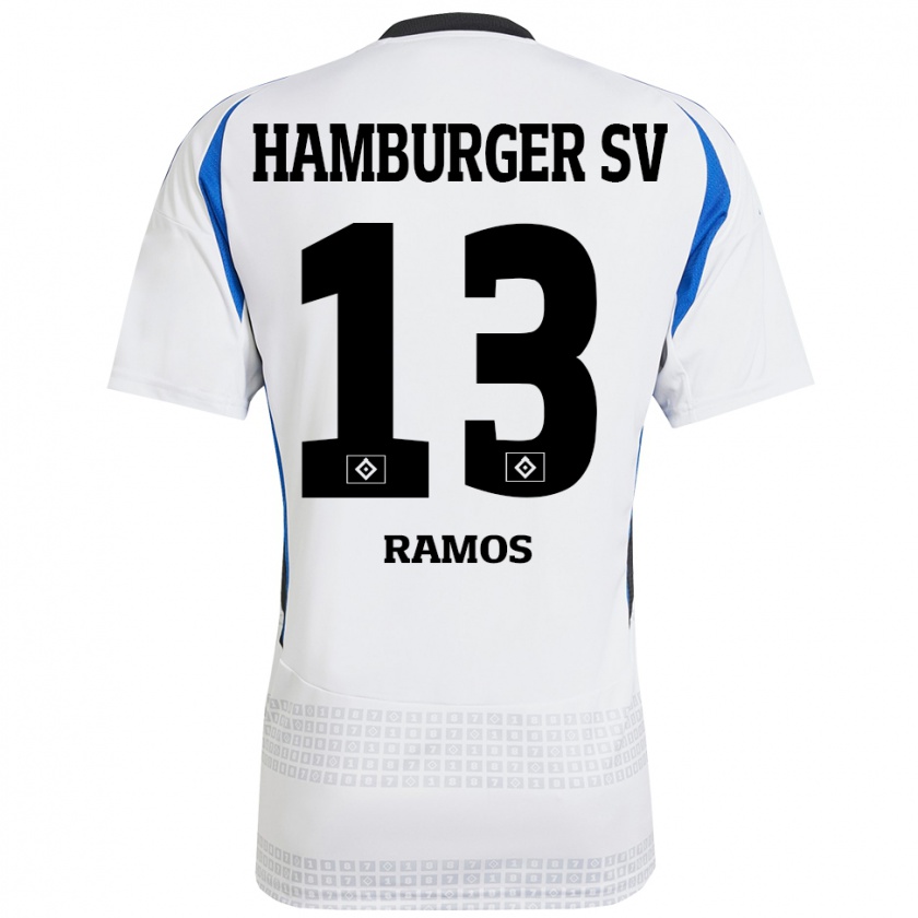 Kandiny Niño Camiseta Guilherme Ramos #13 Blanco Azul 1ª Equipación 2024/25 La Camisa Chile