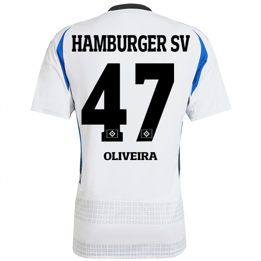 Kandiny Niño Camiseta Nicolas Oliveira #47 Blanco Azul 1ª Equipación 2024/25 La Camisa Chile