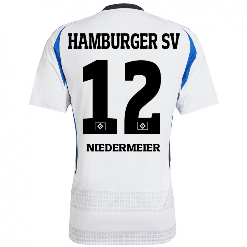 Kandiny Niño Camiseta Philipp Niedermeier #12 Blanco Azul 1ª Equipación 2024/25 La Camisa Chile