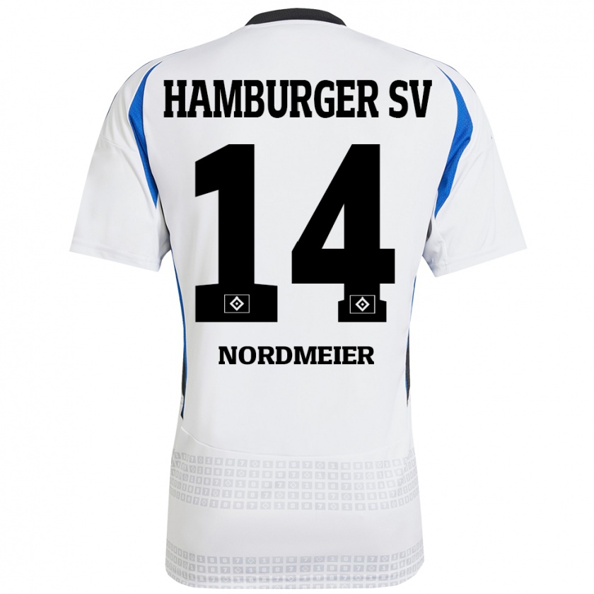 Kandiny Niño Camiseta Quentin Nordmeier #14 Blanco Azul 1ª Equipación 2024/25 La Camisa Chile