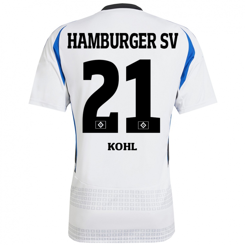 Kandiny Niño Camiseta Ohene Köhl #21 Blanco Azul 1ª Equipación 2024/25 La Camisa Chile