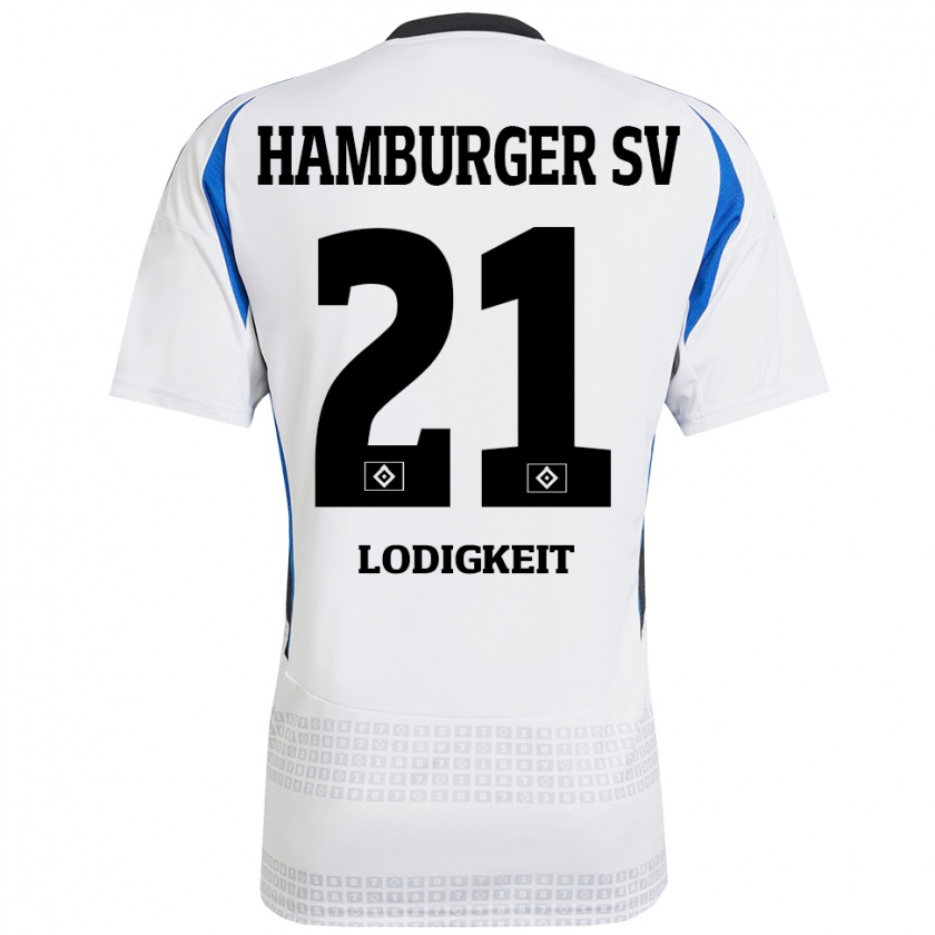 Kandiny Niño Camiseta Luis Lodigkeit #21 Blanco Azul 1ª Equipación 2024/25 La Camisa Chile