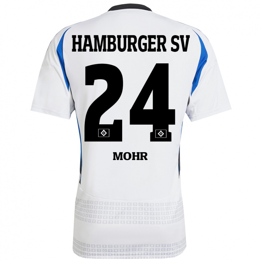 Kandiny Niño Camiseta Jannik Mohr #24 Blanco Azul 1ª Equipación 2024/25 La Camisa Chile