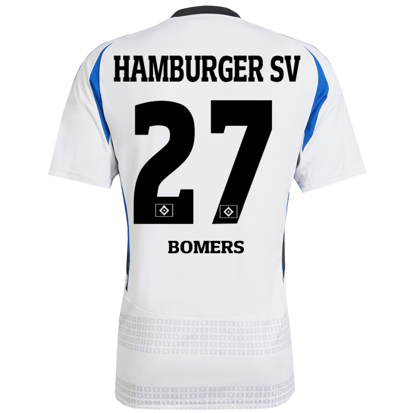 Kandiny Niño Camiseta Henrik Bomers #27 Blanco Azul 1ª Equipación 2024/25 La Camisa Chile