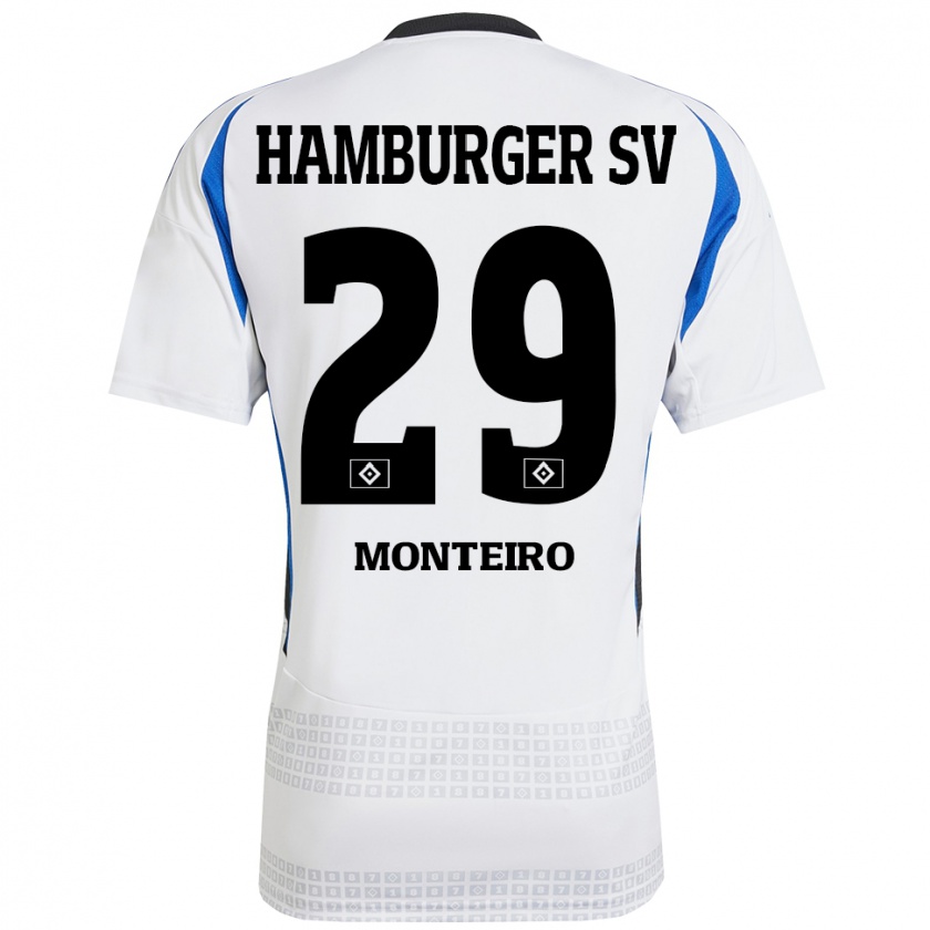 Kandiny Niño Camiseta Alfa Monteiro #29 Blanco Azul 1ª Equipación 2024/25 La Camisa Chile