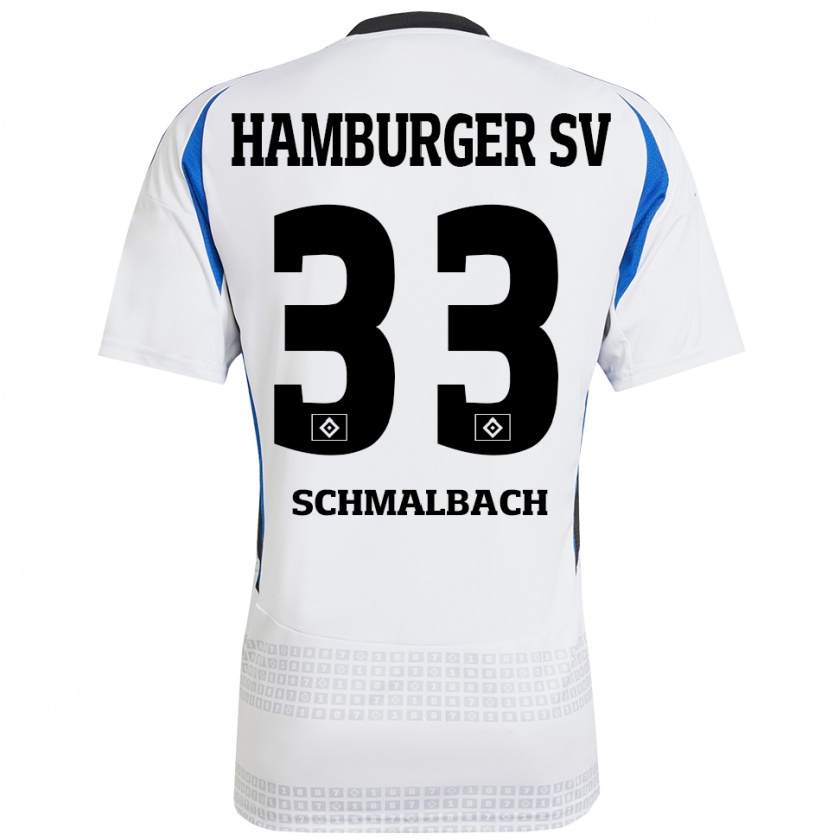 Kandiny Niño Camiseta Sebastian Schmalbach #33 Blanco Azul 1ª Equipación 2024/25 La Camisa Chile