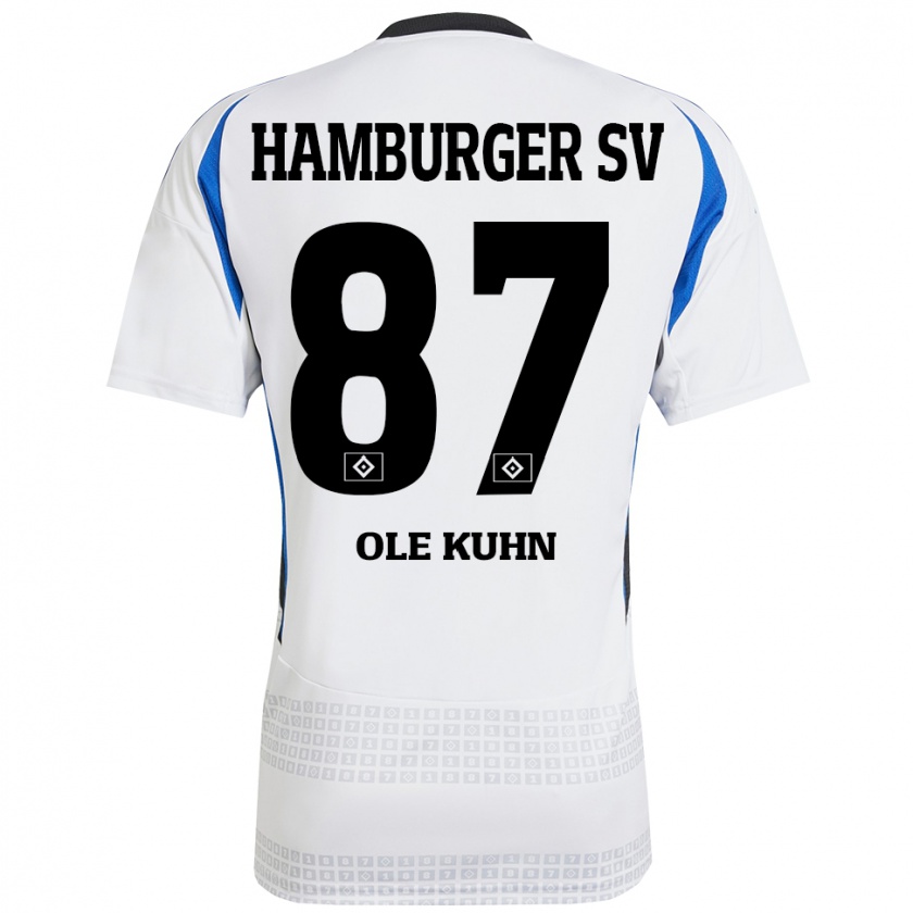 Kandiny Niño Camiseta Niklas Ole Kühn #87 Blanco Azul 1ª Equipación 2024/25 La Camisa Chile