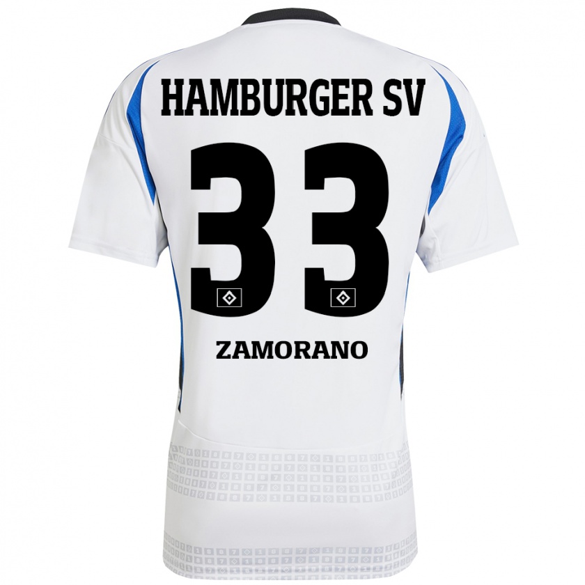 Kandiny Niño Camiseta Jolina Zamorano #33 Blanco Azul 1ª Equipación 2024/25 La Camisa Chile