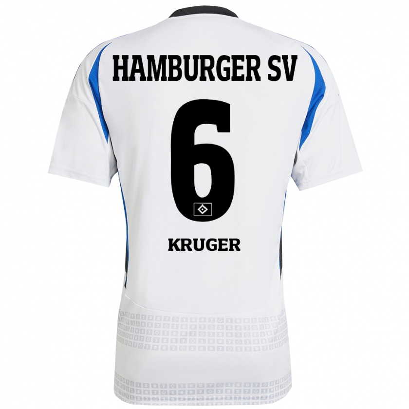 Kandiny Niño Camiseta Artur Krüger #6 Blanco Azul 1ª Equipación 2024/25 La Camisa Chile