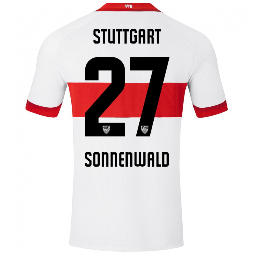 Kandiny Niño Camiseta Lukas Sonnenwald #27 Blanco Rojo 1ª Equipación 2024/25 La Camisa Chile