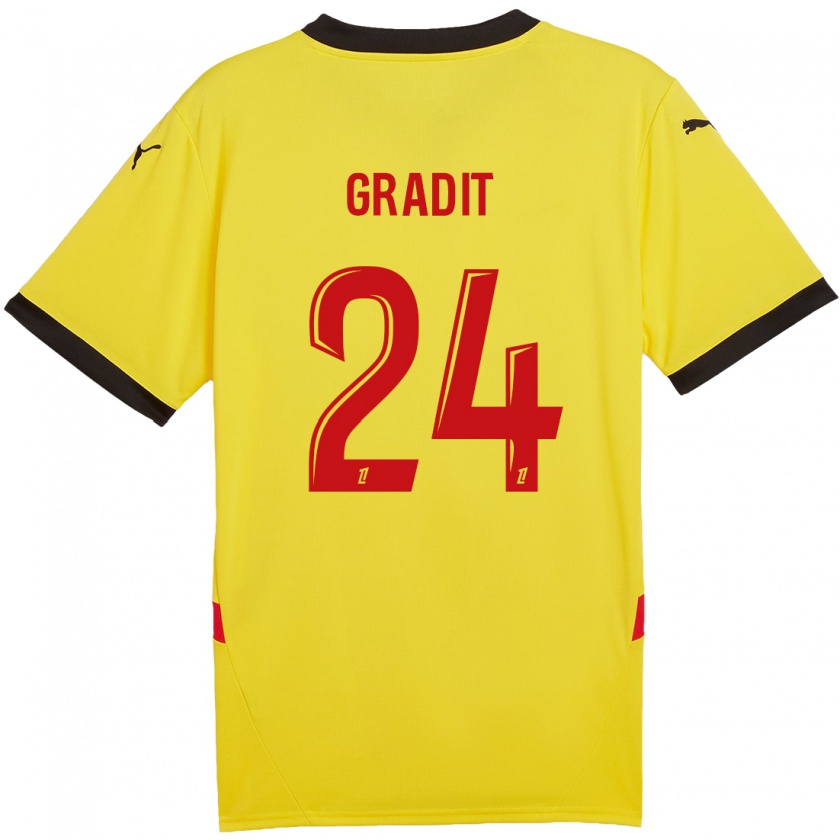 Kandiny Niño Camiseta Jonathan Gradit #24 Amarillo Rojo 1ª Equipación 2024/25 La Camisa Chile