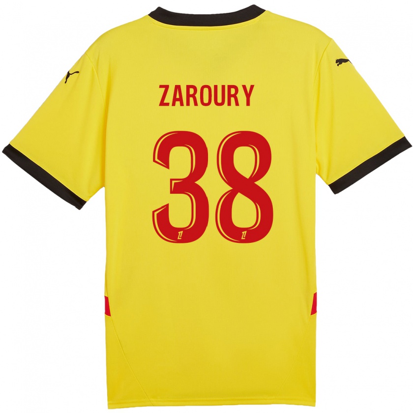 Kandiny Niño Camiseta Anass Zaroury #38 Amarillo Rojo 1ª Equipación 2024/25 La Camisa Chile