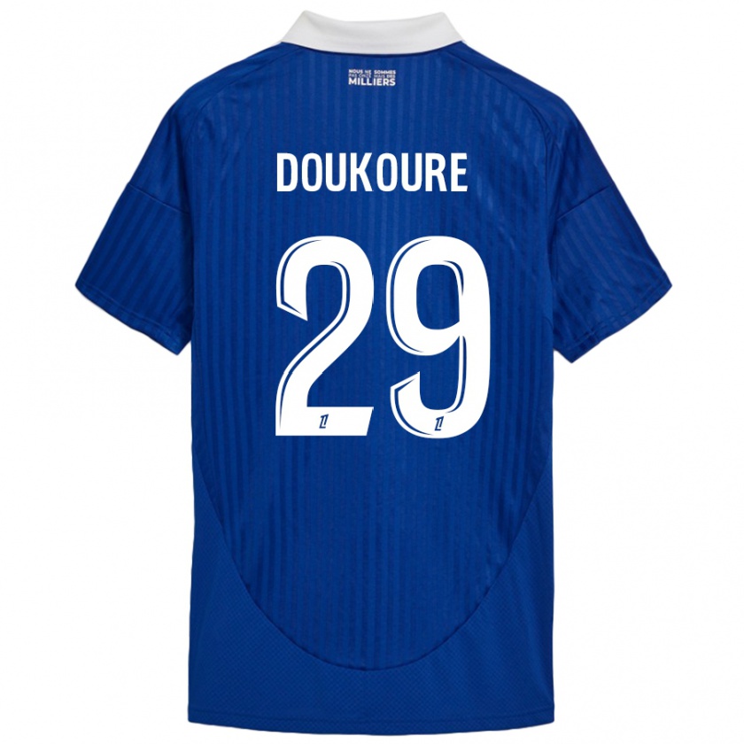 Kandiny Niño Camiseta Ismaël Doukouré #29 Azul Blanco 1ª Equipación 2024/25 La Camisa Chile