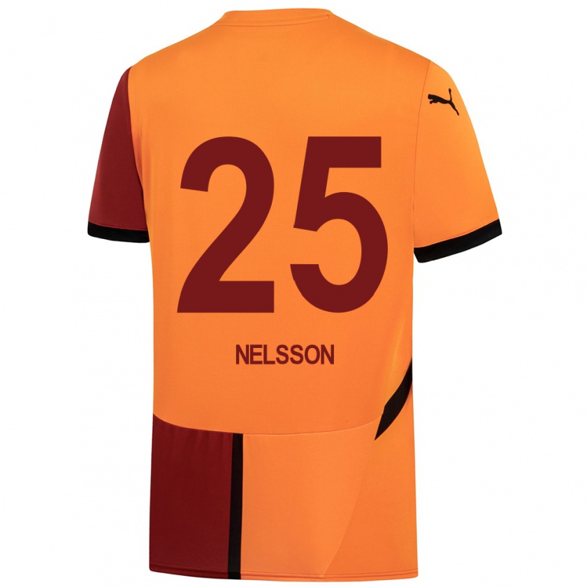 Kandiny Niño Camiseta Victor Nelsson #25 Amarillo Rojo 1ª Equipación 2024/25 La Camisa Chile