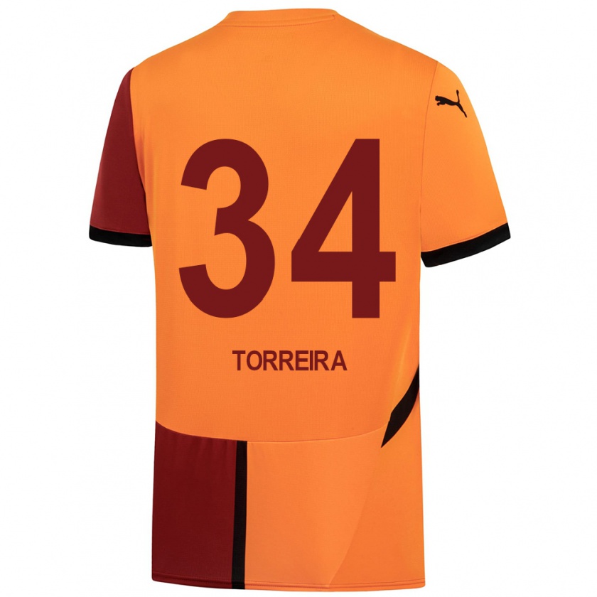 Kandiny Niño Camiseta Lucas Torreira #34 Amarillo Rojo 1ª Equipación 2024/25 La Camisa Chile