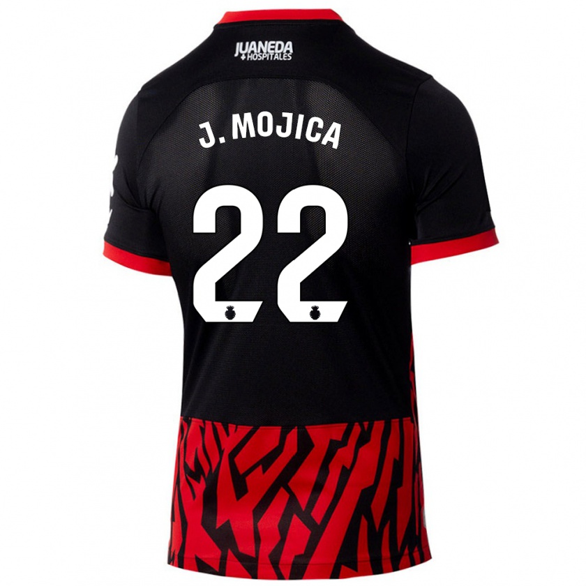 Kandiny Niño Camiseta Johan Mojica #22 Negro Rojo 1ª Equipación 2024/25 La Camisa Chile