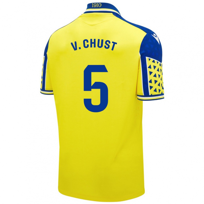 Kandiny Niño Camiseta Víctor Chust #5 Amarillo Azul 1ª Equipación 2024/25 La Camisa Chile