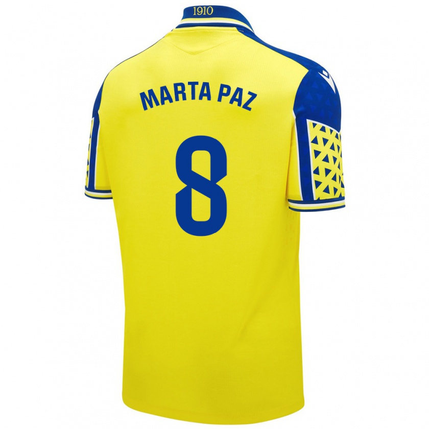 Kandiny Niño Camiseta Marta Milagros Paz Cruz #8 Amarillo Azul 1ª Equipación 2024/25 La Camisa Chile