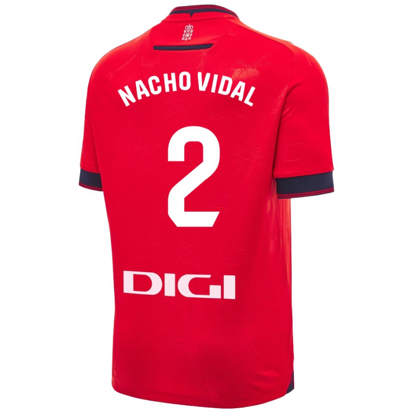 Kandiny Niño Camiseta Nacho Vidal #2 Rojo Blanco 1ª Equipación 2024/25 La Camisa Chile