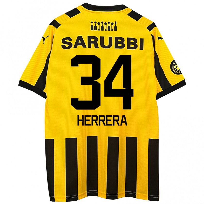 Kandiny Niño Camiseta Nahuel Herrera #34 Amarillo Negro 1ª Equipación 2024/25 La Camisa Chile