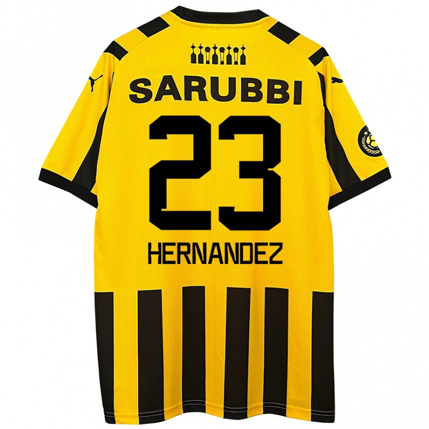 Kandiny Niño Camiseta Abel Hernández #23 Amarillo Negro 1ª Equipación 2024/25 La Camisa Chile