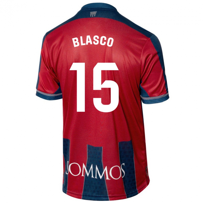 Kandiny Niño Camiseta Jérémy Blasco #15 Rojo Azul 1ª Equipación 2024/25 La Camisa Chile