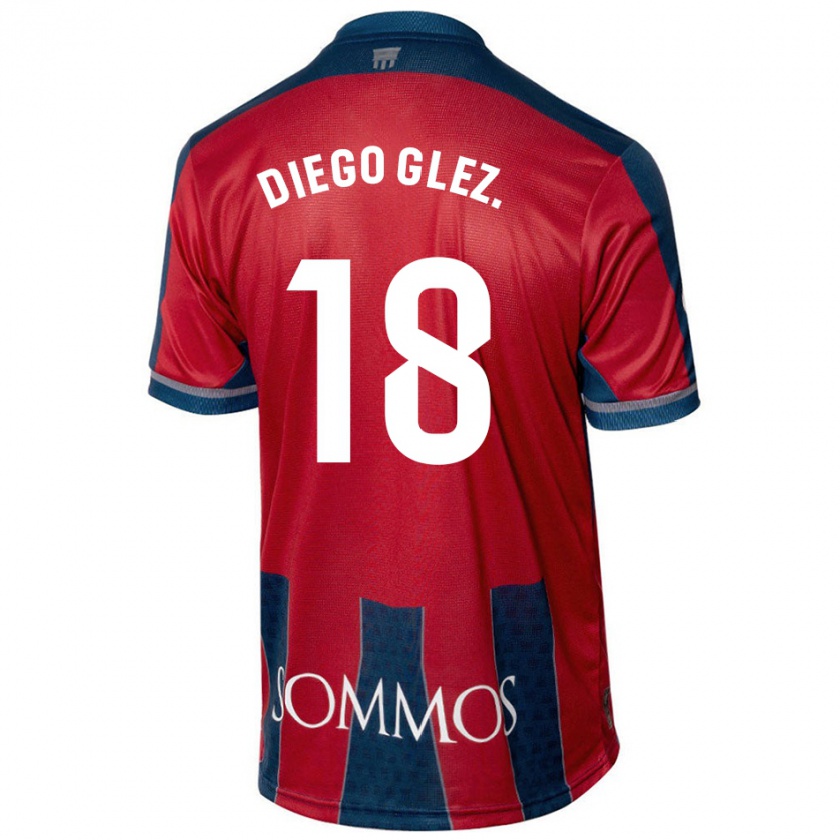 Kandiny Niño Camiseta Diego González #18 Rojo Azul 1ª Equipación 2024/25 La Camisa Chile