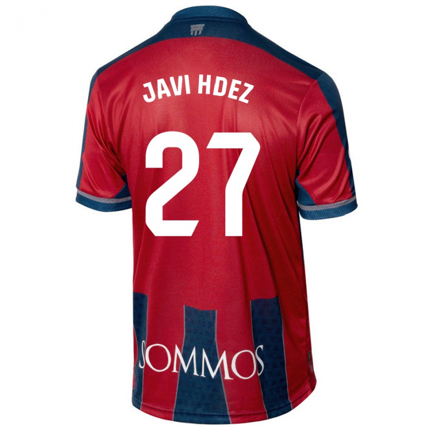 Kandiny Niño Camiseta Javi Hernández #27 Rojo Azul 1ª Equipación 2024/25 La Camisa Chile