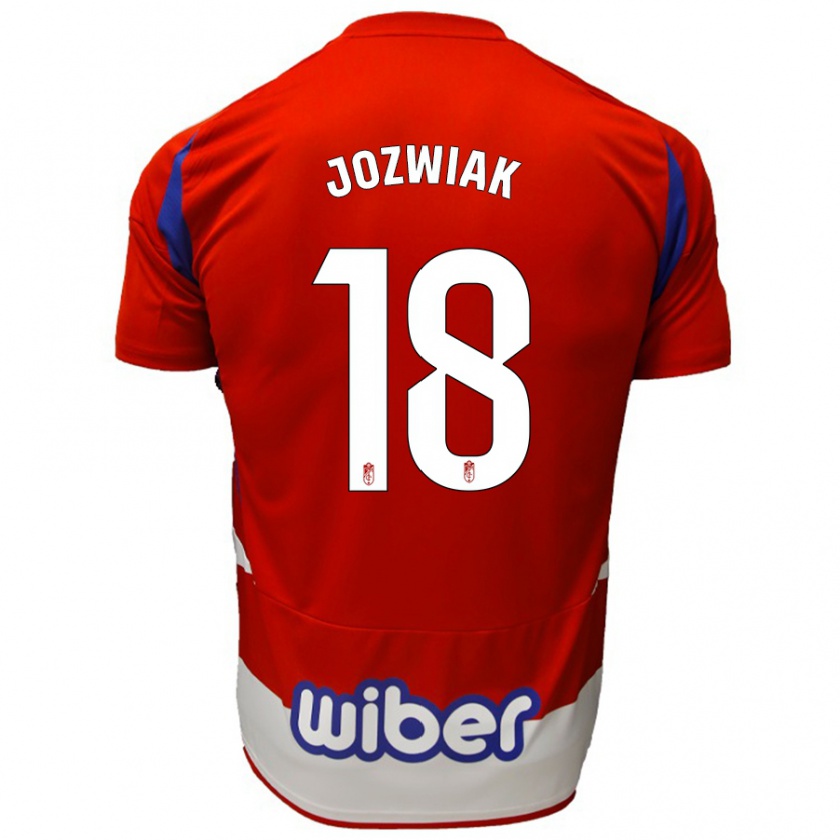 Kandiny Niño Camiseta Kamil Jóźwiak #18 Rojo Blanco Azul 1ª Equipación 2024/25 La Camisa Chile