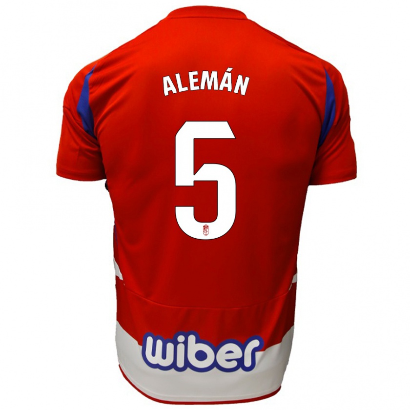 Kandiny Niño Camiseta Carlos Alemán #5 Rojo Blanco Azul 1ª Equipación 2024/25 La Camisa Chile